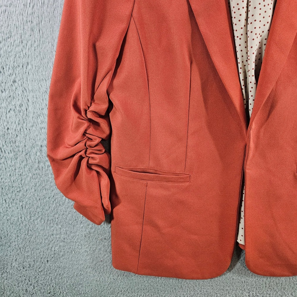Skies Are Blue Ruched Sleeve Blazer Burnt Orange Polka Dot Lining Womens XL - Picture 2 of 9